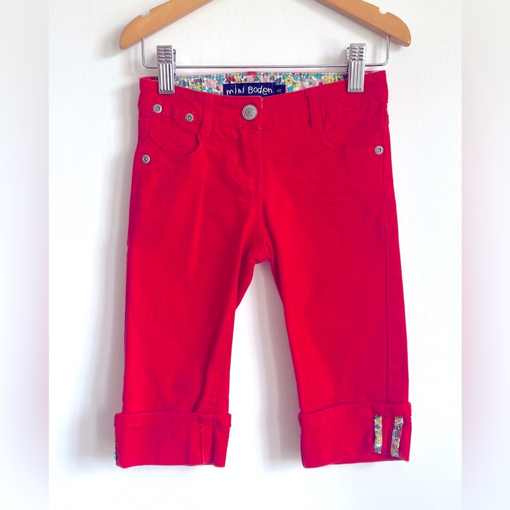 4T Mini Boden Red Jean Capri Pants